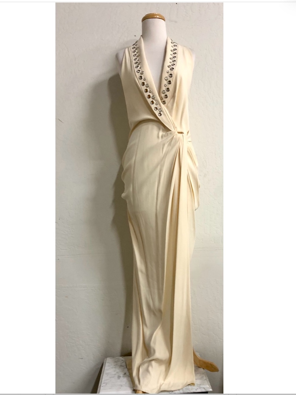 Catherine Malandrino Valentine Grommet Embellished Ivory Silk Dress